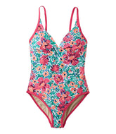 L.L.Bean Women's Coastal Essentials Swimwear, V-Neck Tanksuit Print CLOTHING