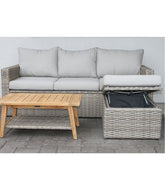 L.L.Bean Wicker Storage Sofa and Teak Coffee Table Set HOME GOODS