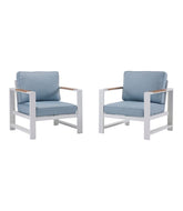 L.L.Bean White Aluminum Deep Seating Armchair with Blue Cushions, Set of Two HOME GOODS
