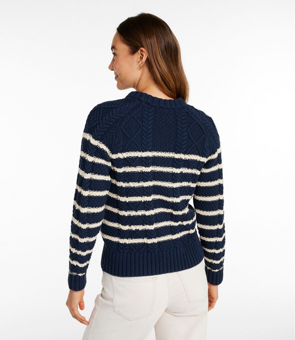 L.L.Bean Women's Signature Cotton Fisherman Sweater, Crewneck Stripe NEW|CLOTHING