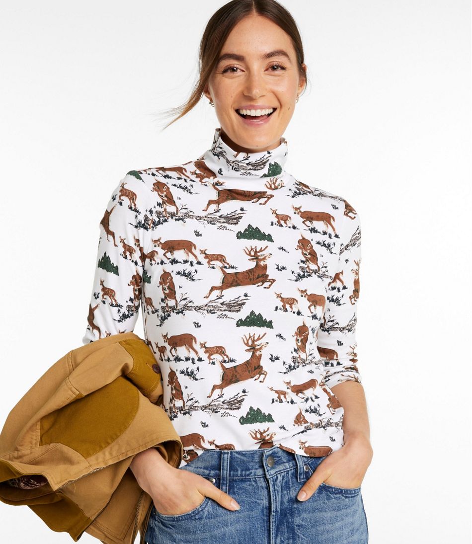 L.L.Bean Women's Signature Lightweight Cotton Turtleneck, Novelty NEW|CLOTHING|SALE