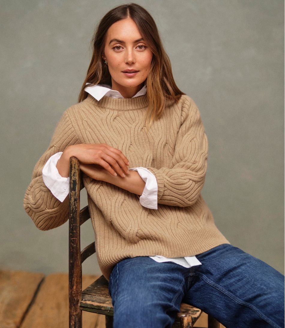 L.L.Bean Women's Signature Premium Cashmere Cable Sweater, Crewneck NEW|CLOTHING|SALE
