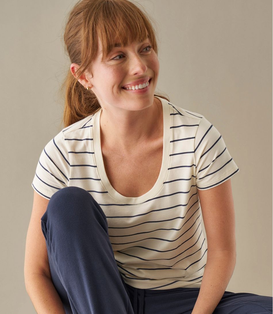 L.L.Bean Women's Soft Stretch Supima-Blend Tee, Scoopneck Short-Sleeve Stripe CLOTHING
