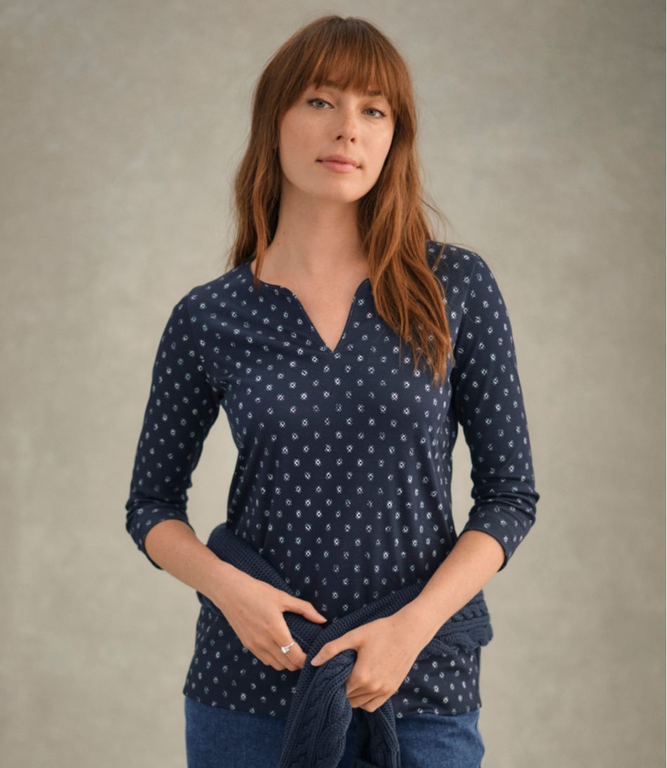 L.L.Bean Women's Pima Cotton Tunic, Three-Quarter-Sleeve Splitneck Print CLOTHING|SALE