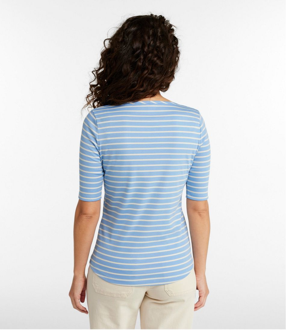 L.L.Bean Women's Pima Cotton Tee, Elbow-Sleeve Boatneck Stripe CLOTHING
