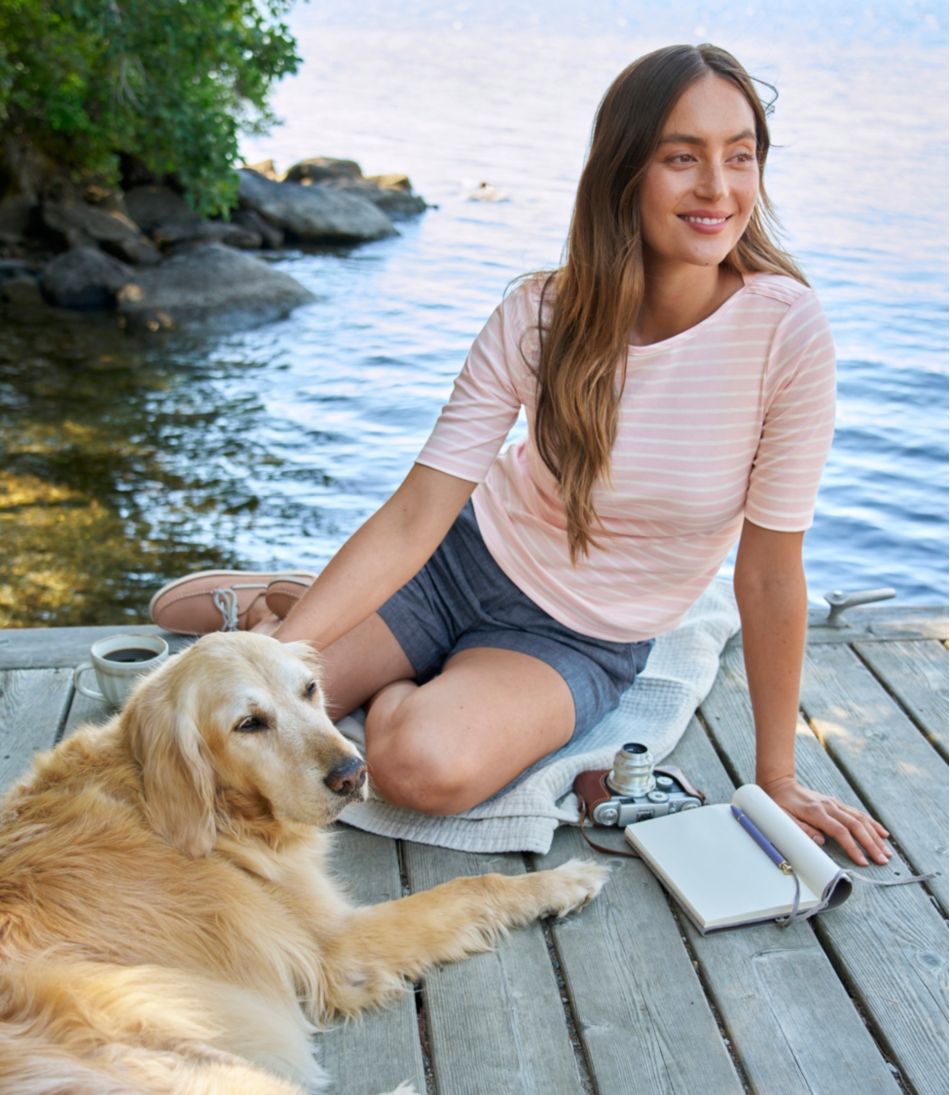 L.L.Bean Women's Pima Cotton Tee, Elbow-Sleeve Boatneck Stripe CLOTHING
