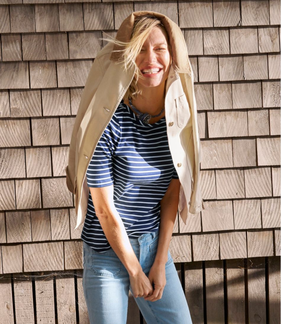 L.L.Bean Women's Pima Cotton Tee, Elbow-Sleeve Boatneck Stripe CLOTHING