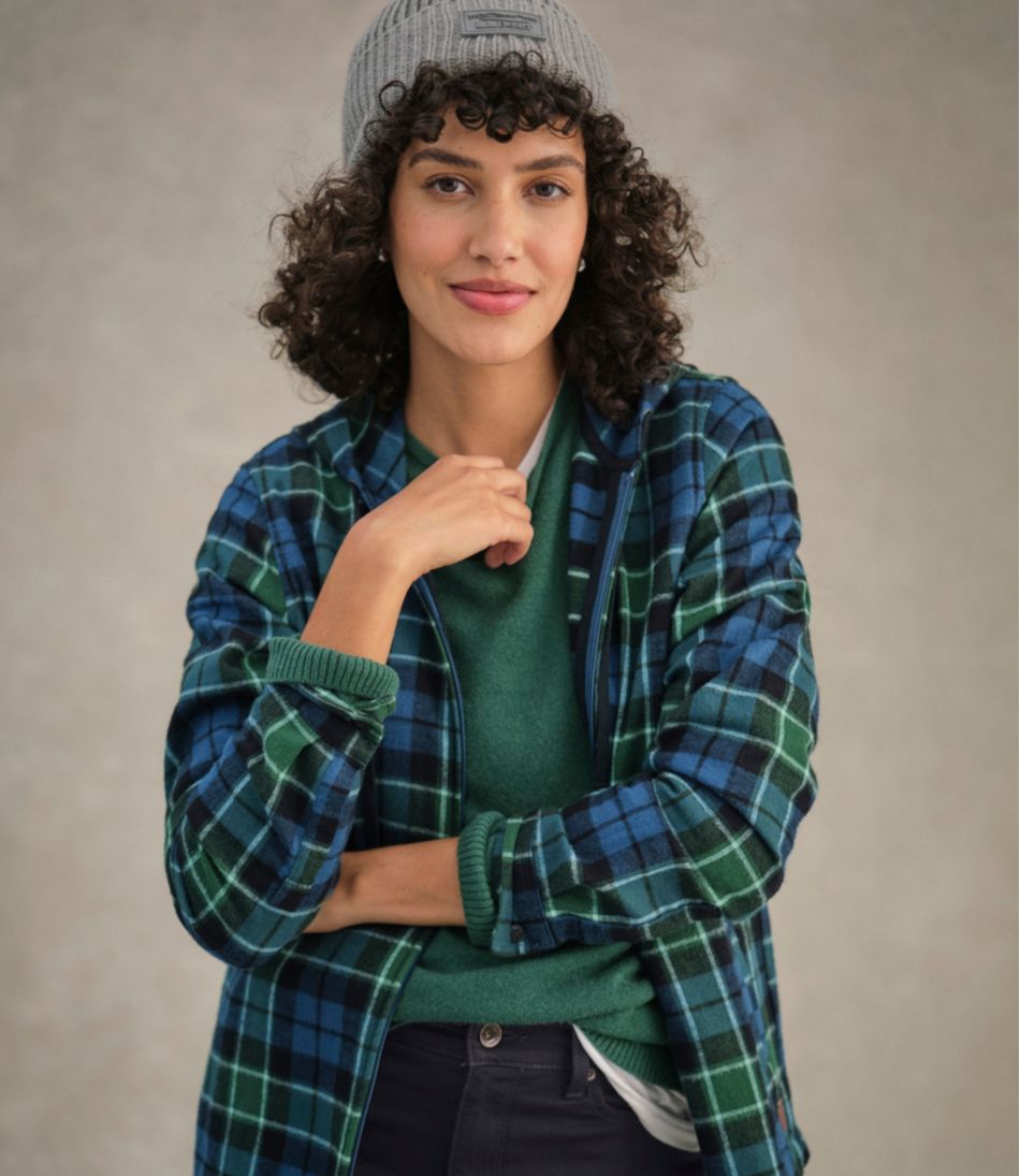 L.L.Bean Women's Scotch Plaid Flannel Shirt, Relaxed Zip Hoodie CLOTHING|SALE
