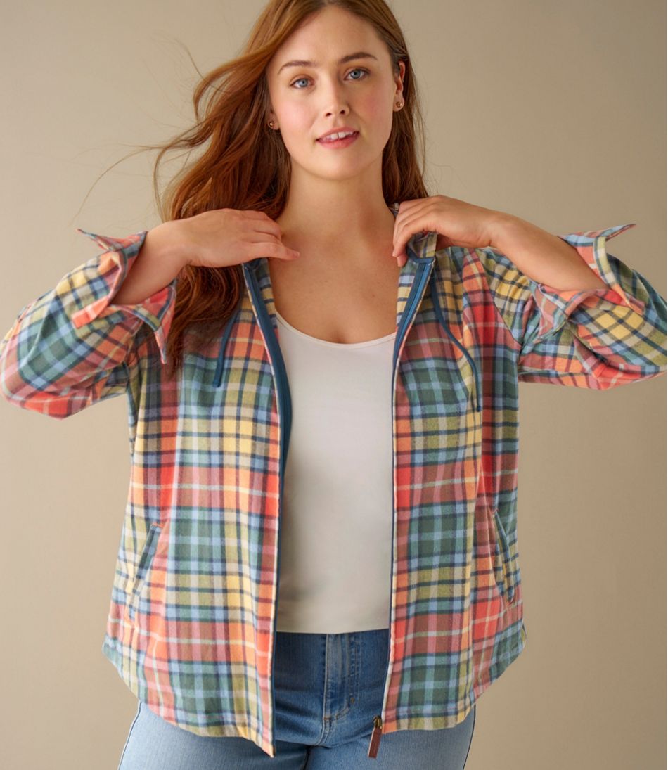 L.L.Bean Women's Scotch Plaid Flannel Shirt, Relaxed Zip Hoodie CLOTHING|SALE