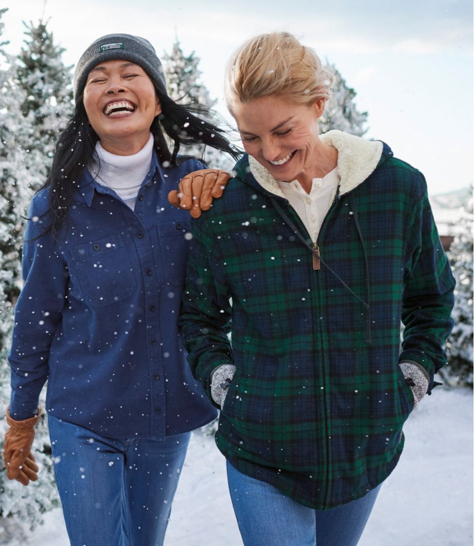 L.L.Bean Women's Scotch Plaid Flannel Shirt, Sherpa-Lined Zip Hoodie CLOTHING|SALE