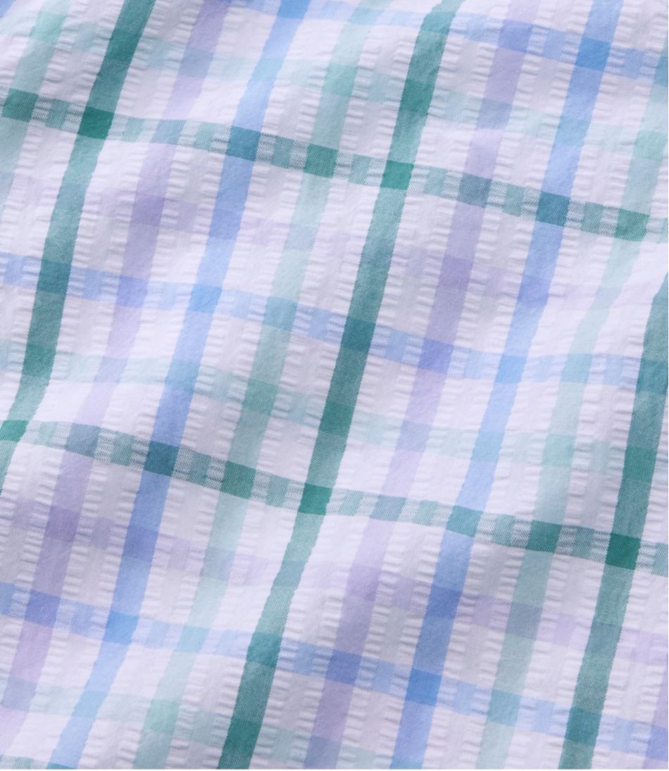 L.L.Bean Women's Vacationland Seersucker Shirt, Short-Sleeve Popover Plaid CLOTHING|SALE
