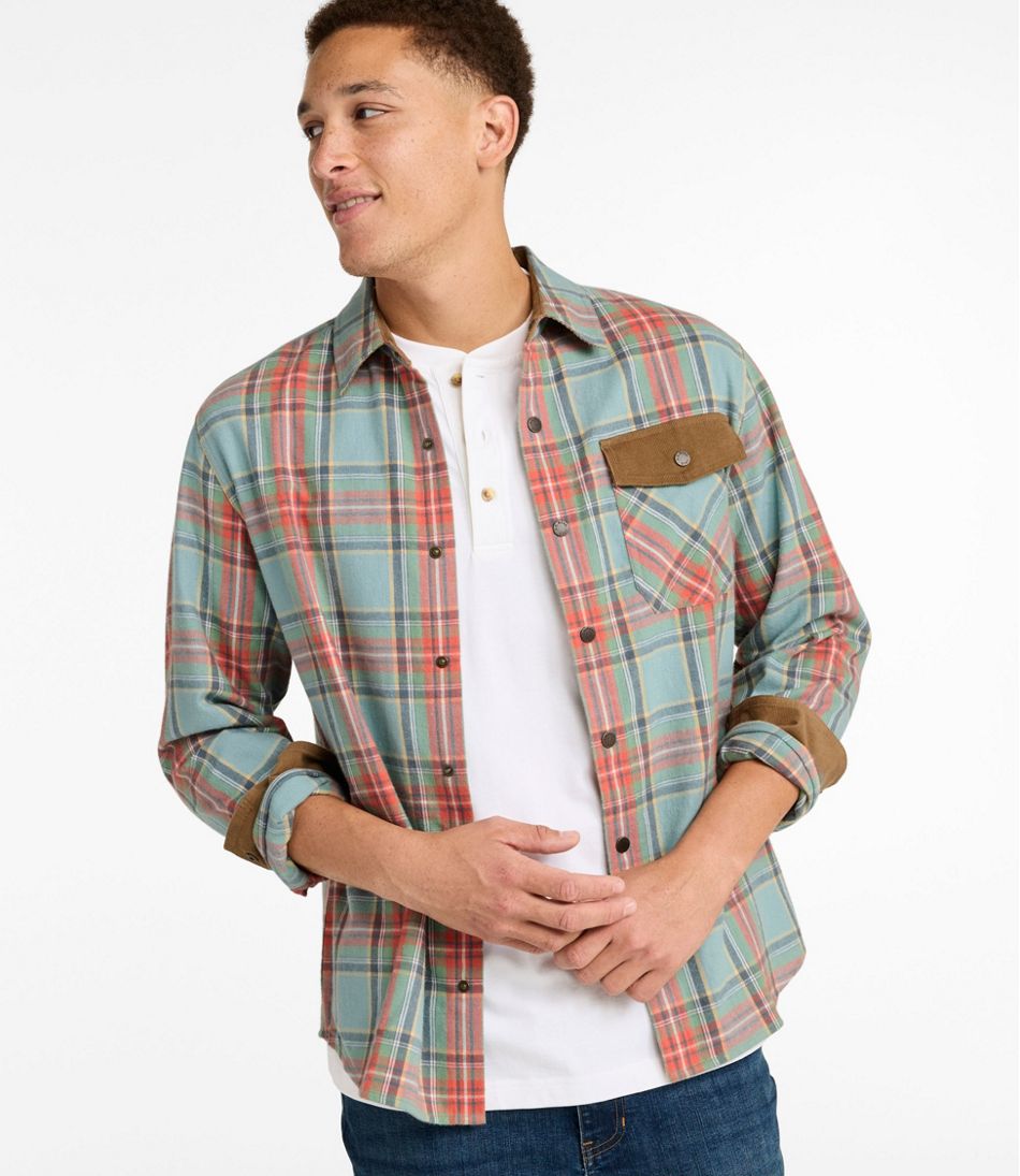 L.L.Bean Men's Scotch Plaid Flannel Shirt, Snap-Front, Slightly Fitted Untucked Fit CLOTHING