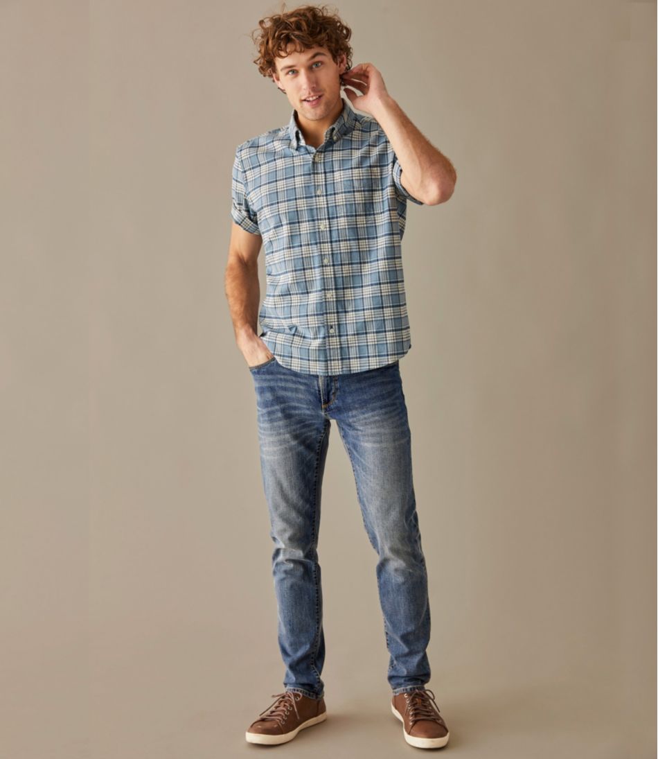L.L.Bean Men's Comfort Stretch® Oxford, Slightly Fitted Untucked Fit, Short-Sleeve, Plaid CLOTHING|SALE